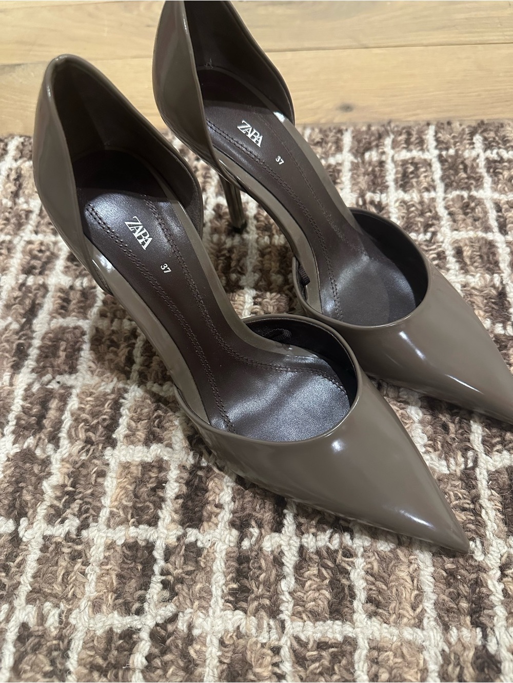 ZARA Taupe Patent Pointed-Toe Stiletto Pumps